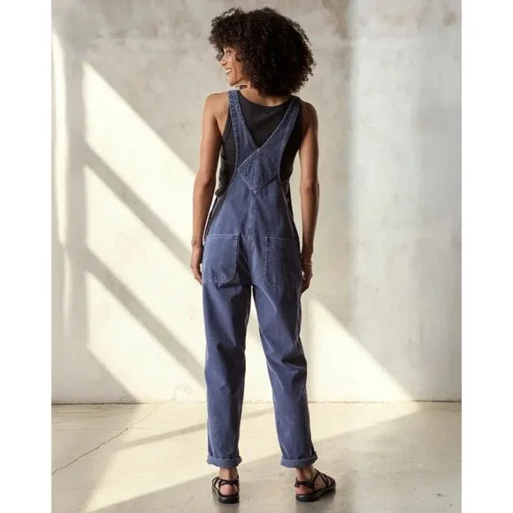 Outerknown Voyage Corduroy Overalls Womens Cornflower Blue Adjustable Straps - Picture 2 of 10